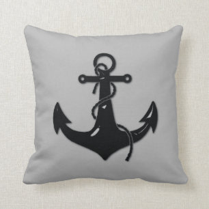 Black Boat Anchor Throw Pillow