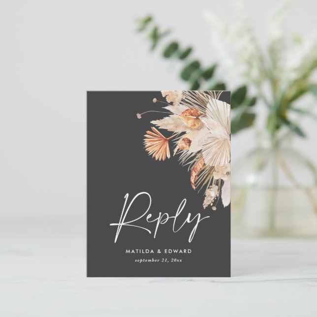 black bohemian pampas grass modern RSVP  (Standing Front)