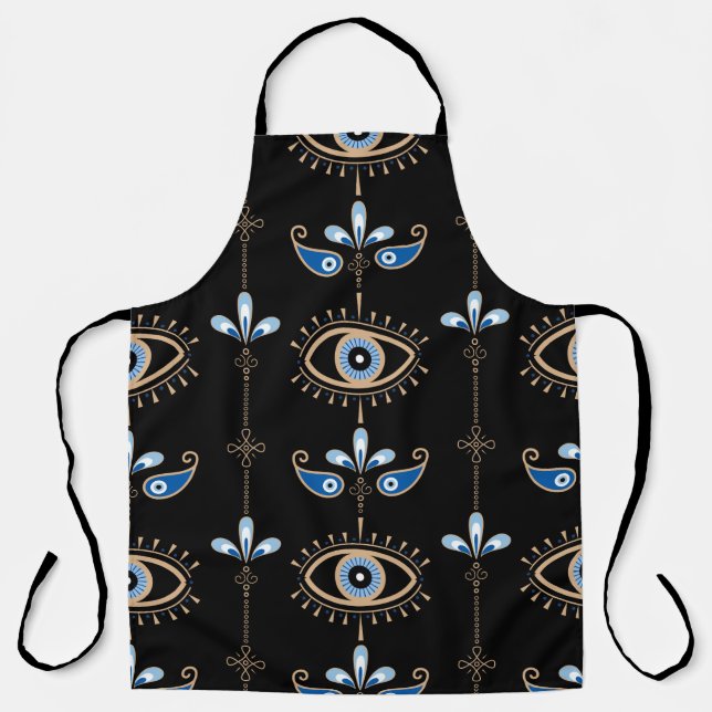 Black bohemian retro evil eye pattern apron (Front)