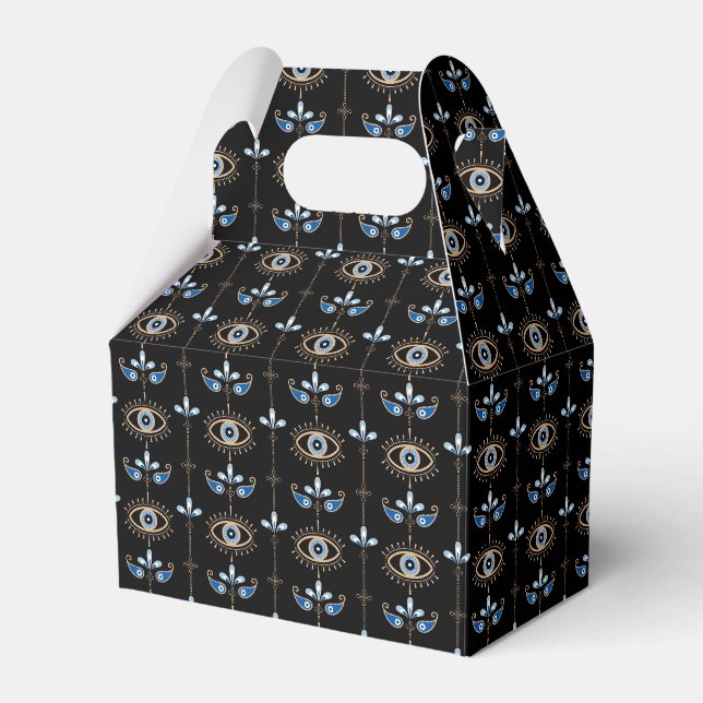 Black bohemian retro evil eye pattern favor box (Front Side)