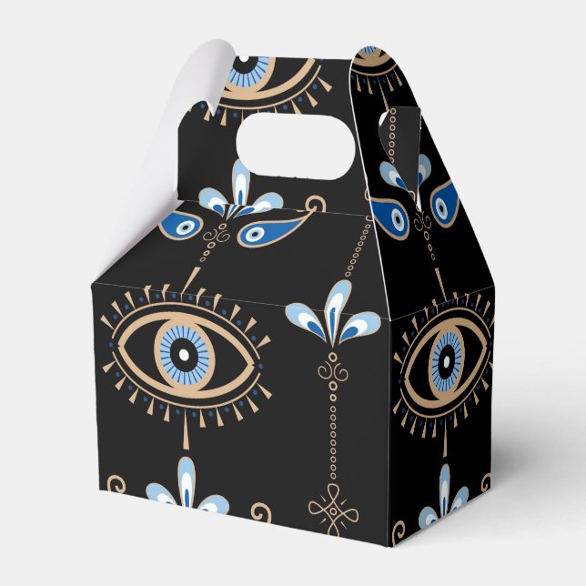 Black bohemian retro evil eye pattern favor box (Front Side)