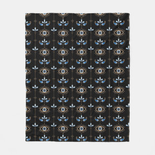 Black bohemian retro evil eye pattern fleece blanket