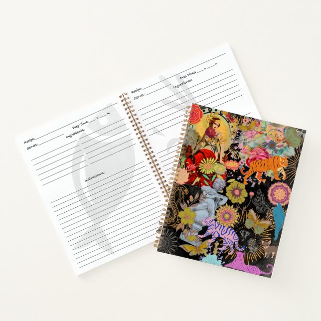 Black Boho Collage Gypsy Soul Botanical Floral Notebook (Inside)