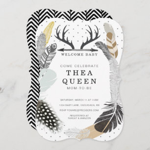 Black Boho Feather Baby Shower Invite