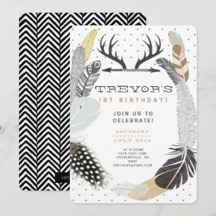 Black Boho Feather Invitation Anniversaire