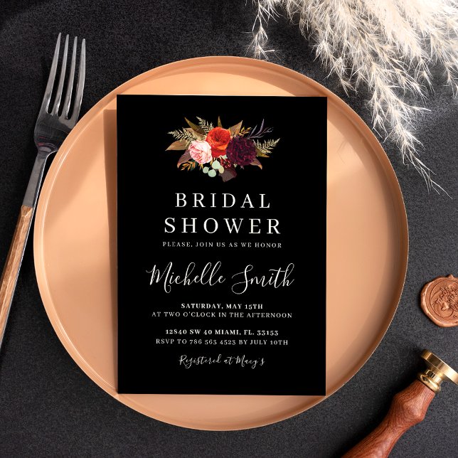 Black Boho Floral Bridal Shower Invite (Creator Uploaded)