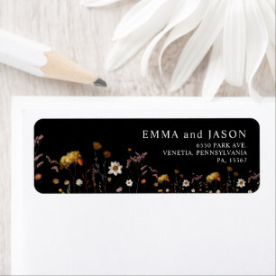 Black Boho Floral Mariage étiquettes d'adresse de 