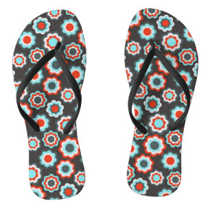Black Boho Flower Pattern Flip Flops