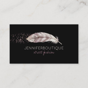 Black Boho Glitter Girly Bird Feather Business Card