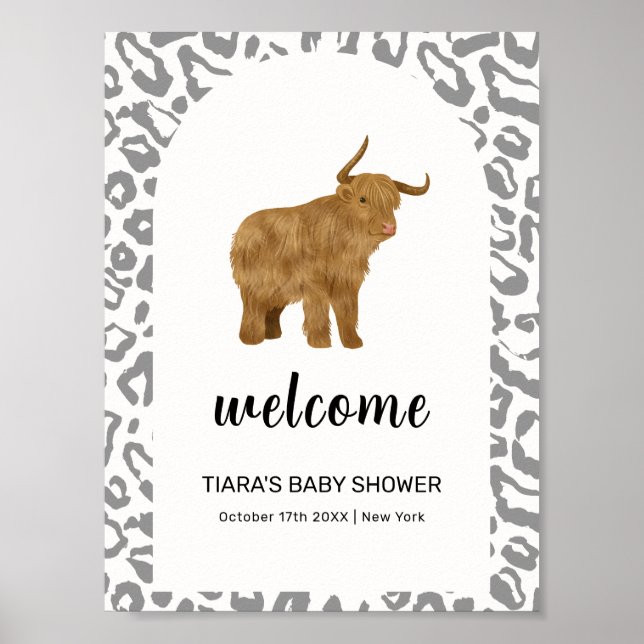 Black Boho Holy Cow Western Baby Shower Welcome  Poster (Front)