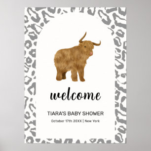 Black Boho Holy Cow Western Baby Shower Welcome Poster