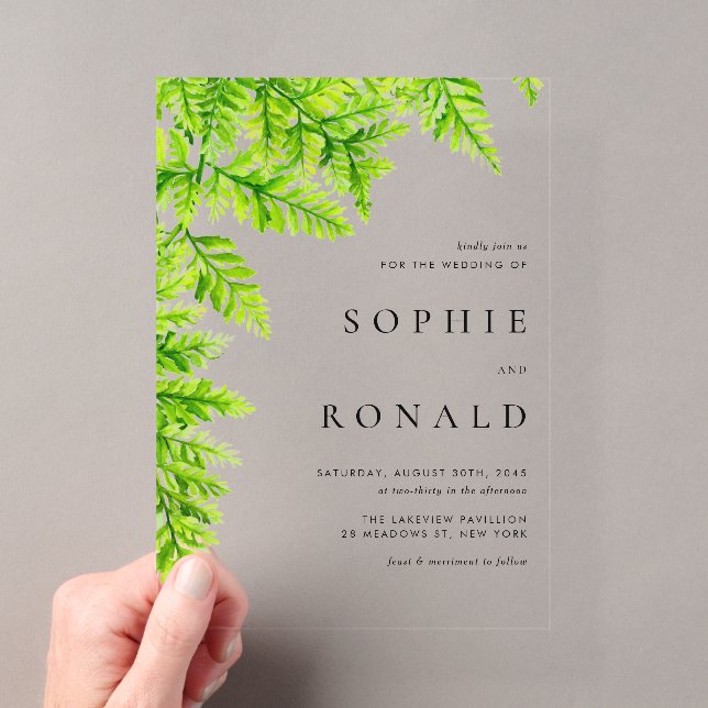 Black Boho Minimalist Foliage Wedding Acrylic Invitations (Insitu (Handheld))