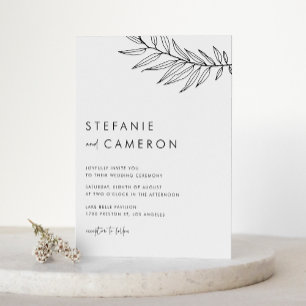 Black Boho Minimalist Foliage Wedding Invitation