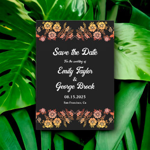Black Boho Neon Roses Romantic Floral Wedding Save The Date
