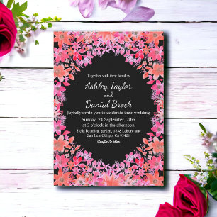 Black Boho Romantic Flowers Country Floral Wedding Invitation