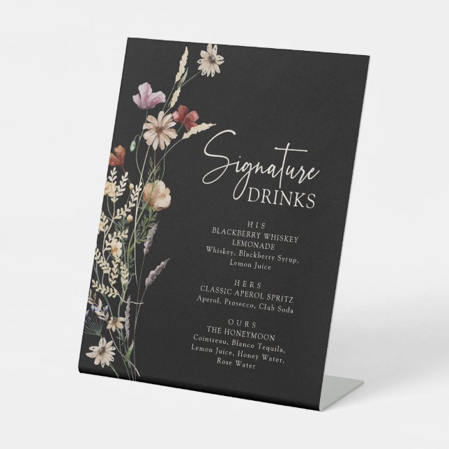 Black Boho Signature Drinks Pedestal Sign (Front)