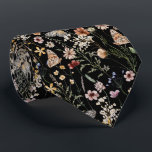 Black Boho Tie<br><div class="desc">Black Boho neck tie. This stylish & elegant Boho necktie features gorgeous hand-painted watercolor wildflowers arranged in a lovely pattern. Find matching items in the Moody Black Boho Wildflower Wedding Collection.</div>