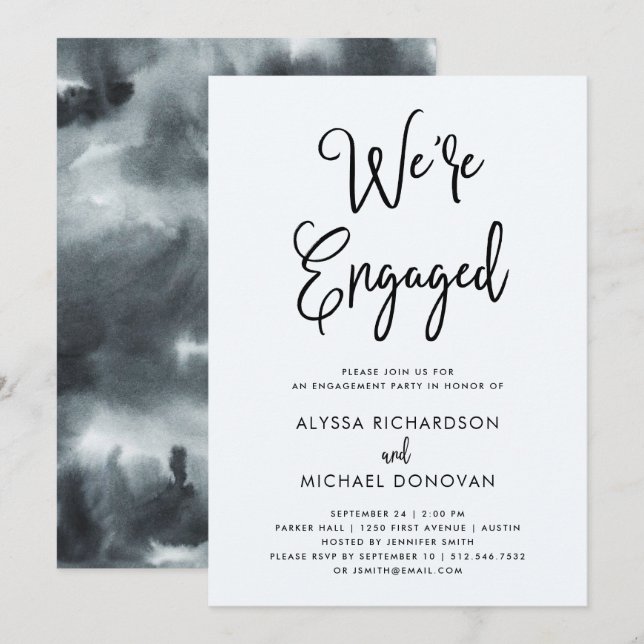 Black Boho Watercolor | Engagement Party Invitation (Front/Back)