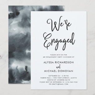 Black Boho Watercolor   Engagement Party Invitation