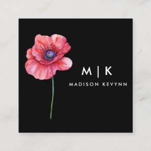 Black Boho Watercolor Wildflower Floral Designer  Square Business Card