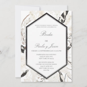 Black boho wedding en español invitation