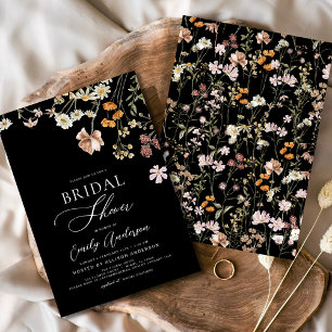 Black Boho Wildflower Bridal Shower Invitation