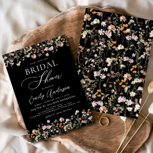 Black Boho Wildflower Bridal Shower  Invitation