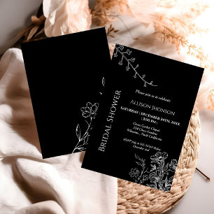 Black boho Wildflower bridal shower Invitation