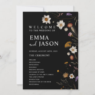 Black Boho Wildflower Wedding Program