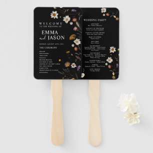 Black Boho Wildflower Wedding Thank You Sticker Hand Fan