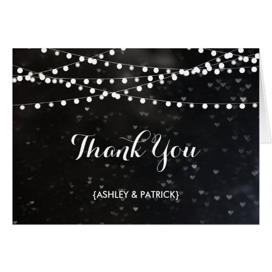 Black Bokeh String of Lights Thank You Card