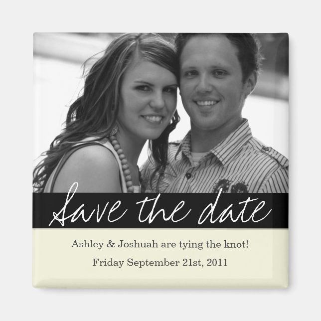 Black Bold Banner Photo Save The Date Magnet (Front)