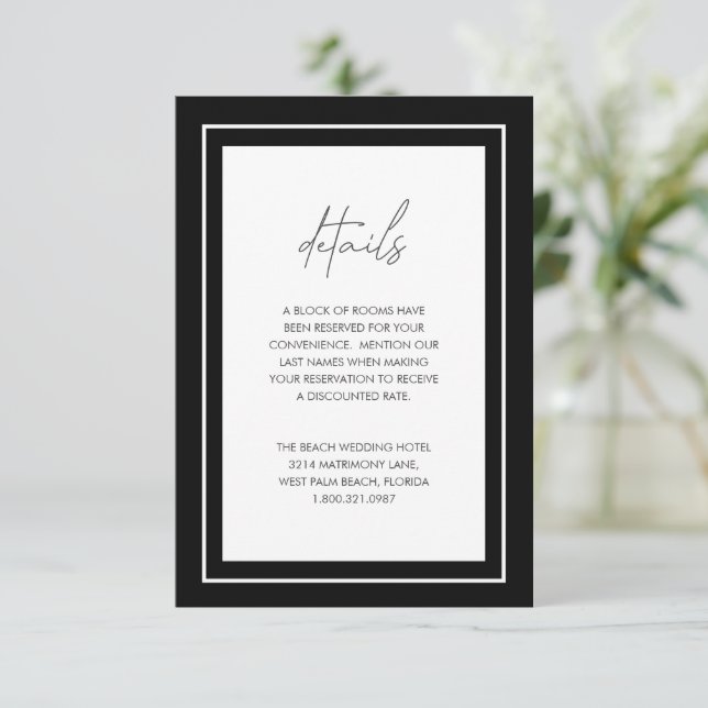 Black Bold Border Modern Wedding Enclosure Card (Standing Front)