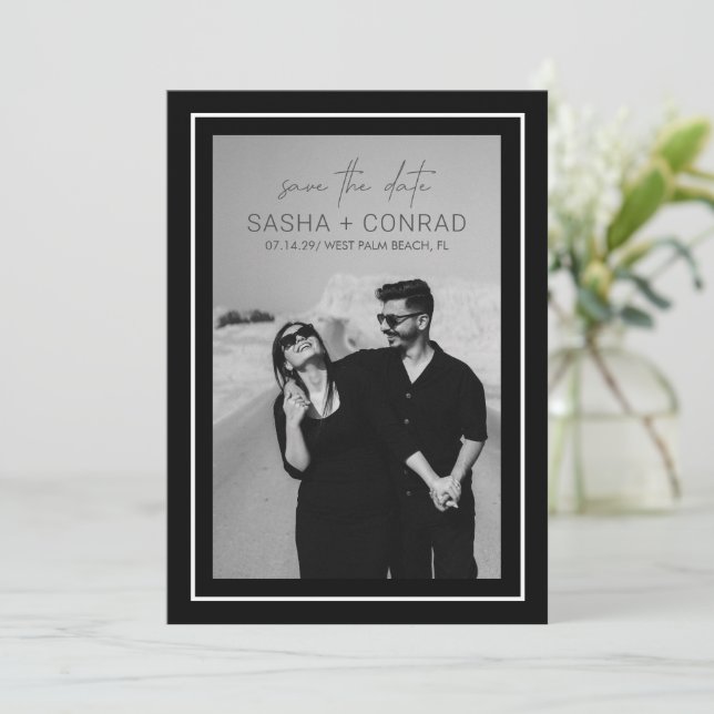 Black Bold Border Photo Modern Wedding Save The Date (Standing Front)