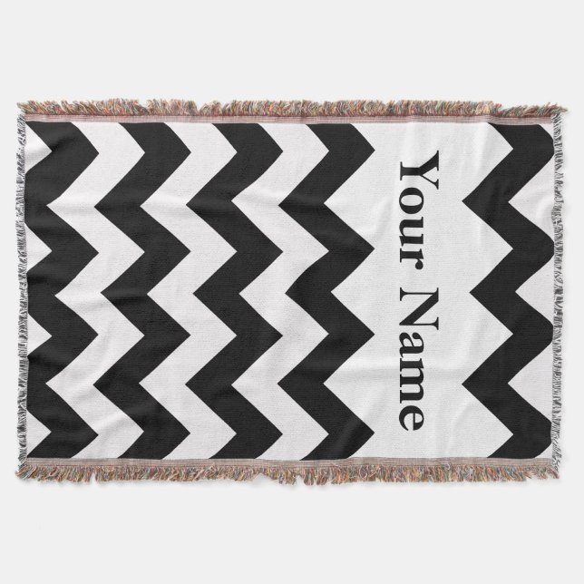 Black Bold Chevron with custom name Throw Blanket (Front)