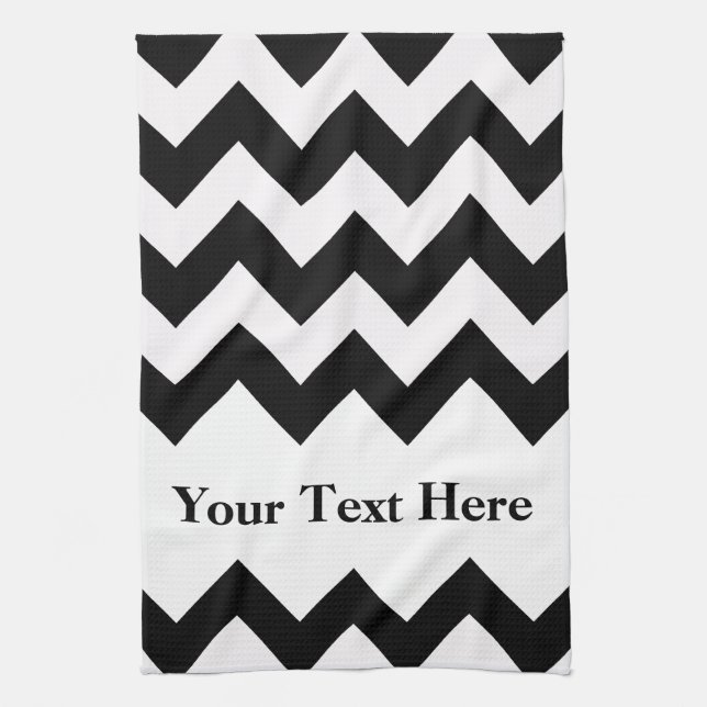 Black Bold Chevron with customizable text Kitchen Towel (Vertical)