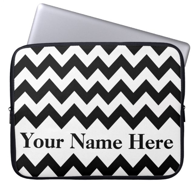 Black Bold Chevron with customizable text Laptop Sleeve (Front)