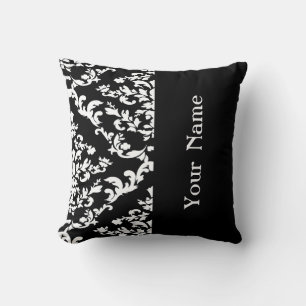 Black Bold Damask w/ name @ Emporiomoffa Throw Pillow