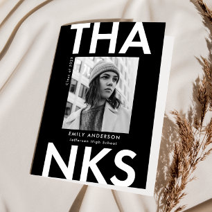 Black   Bold Grad Photo Graduation Thank You Card