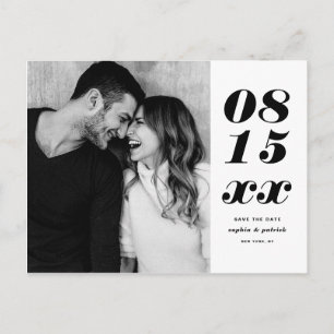 Black Bold Italic Typography Photo Save The Date Announcement Postcard