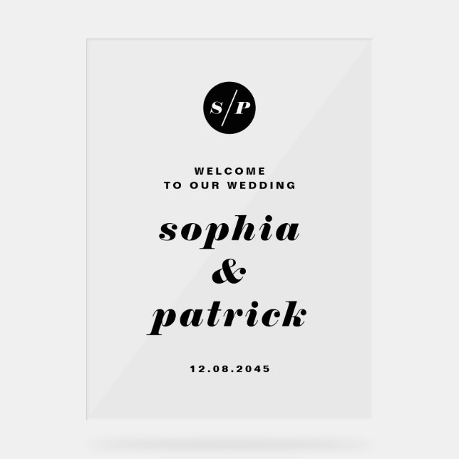 Black Bold Italic Typography Wedding Welcome Acrylic Sign (Front)