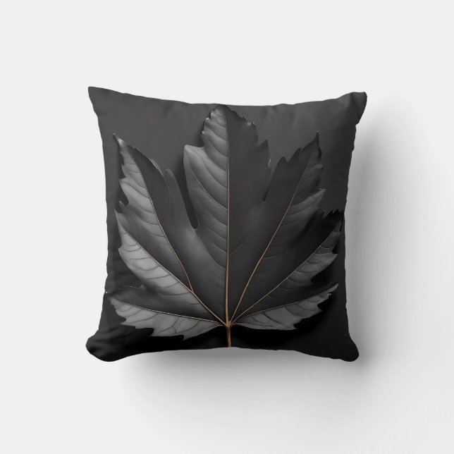 Black Bold Leaf Design  Throw Pillow (Front)