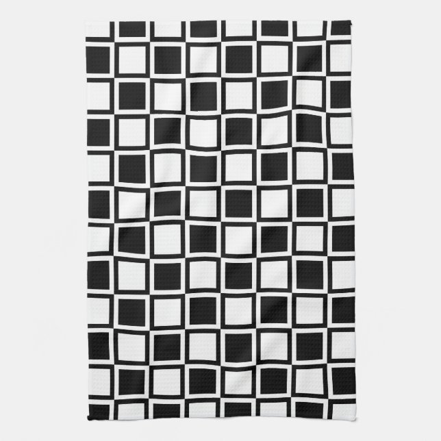 Black Bold Mod Squares Kitchen Towel (Vertical)