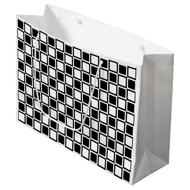 Black Bold Mod Squares Large Gift Bag (Front Angled)