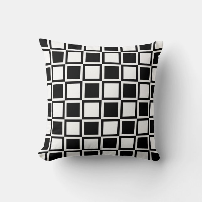 Black Bold Mod Squares Throw Pillow (Front)