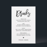 Black Bold Modern Calligraphy Wedding Drinks Menu<br><div class="desc">Add these customizable drinks menu card stationery to your event tablescape. It features modern calligraphy and simple typography in black. This modern calligraphy bar menu card is perfect for weddings,  bridal showers,  baby showers,  and so much more.</div>