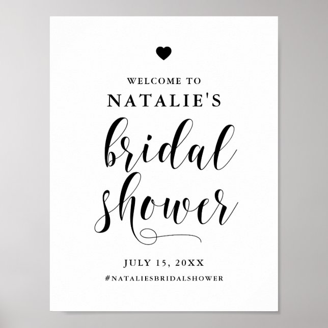 Black Bold Script Bridal Shower Welcome Sign (Front)