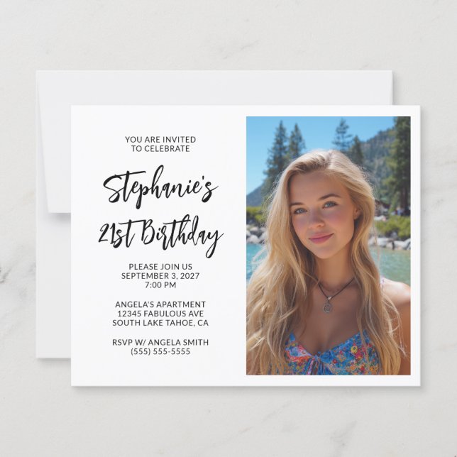 Black Bold Script Minimalist Photo 21st Birthday (Front)