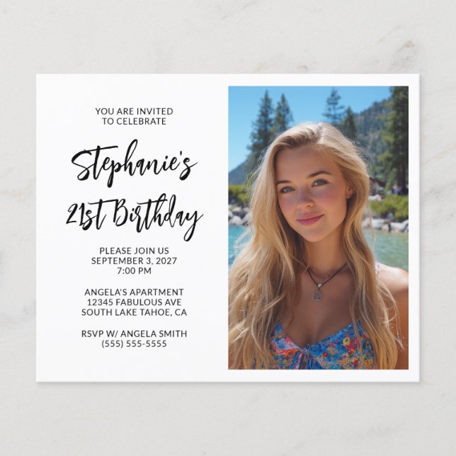 Black Bold Script Photo 21st Birthday Flyer (Front)