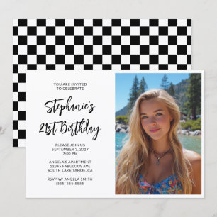 Black Bold Script Photo 21st Birthday Invitation